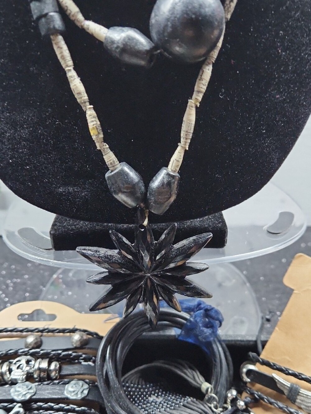 Black Multi-Strand Beaded Necklace & Bracelet Bundle - Picture 5 of 17